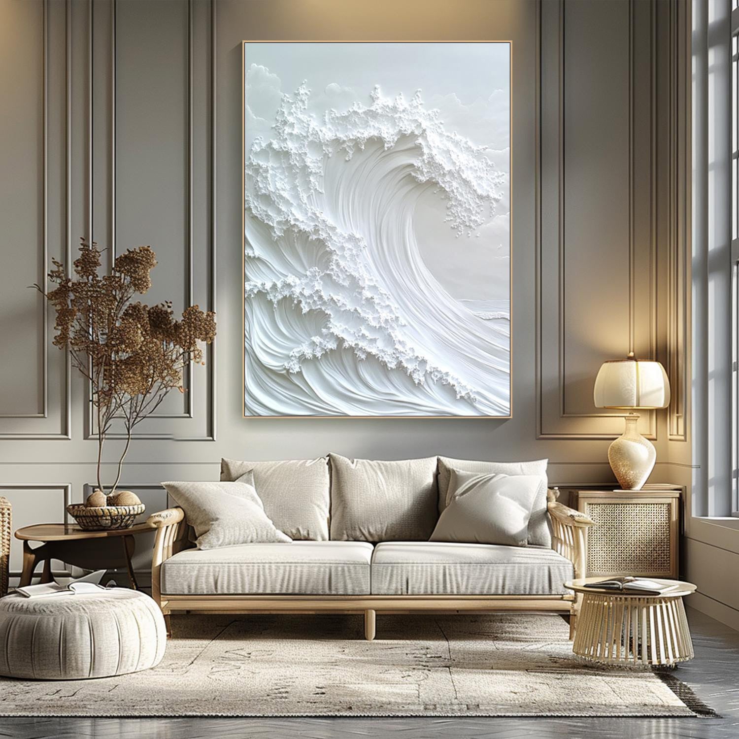 Serene Waves Textured Wall Art for Peaceful Bedroom Ambiance #OS 048