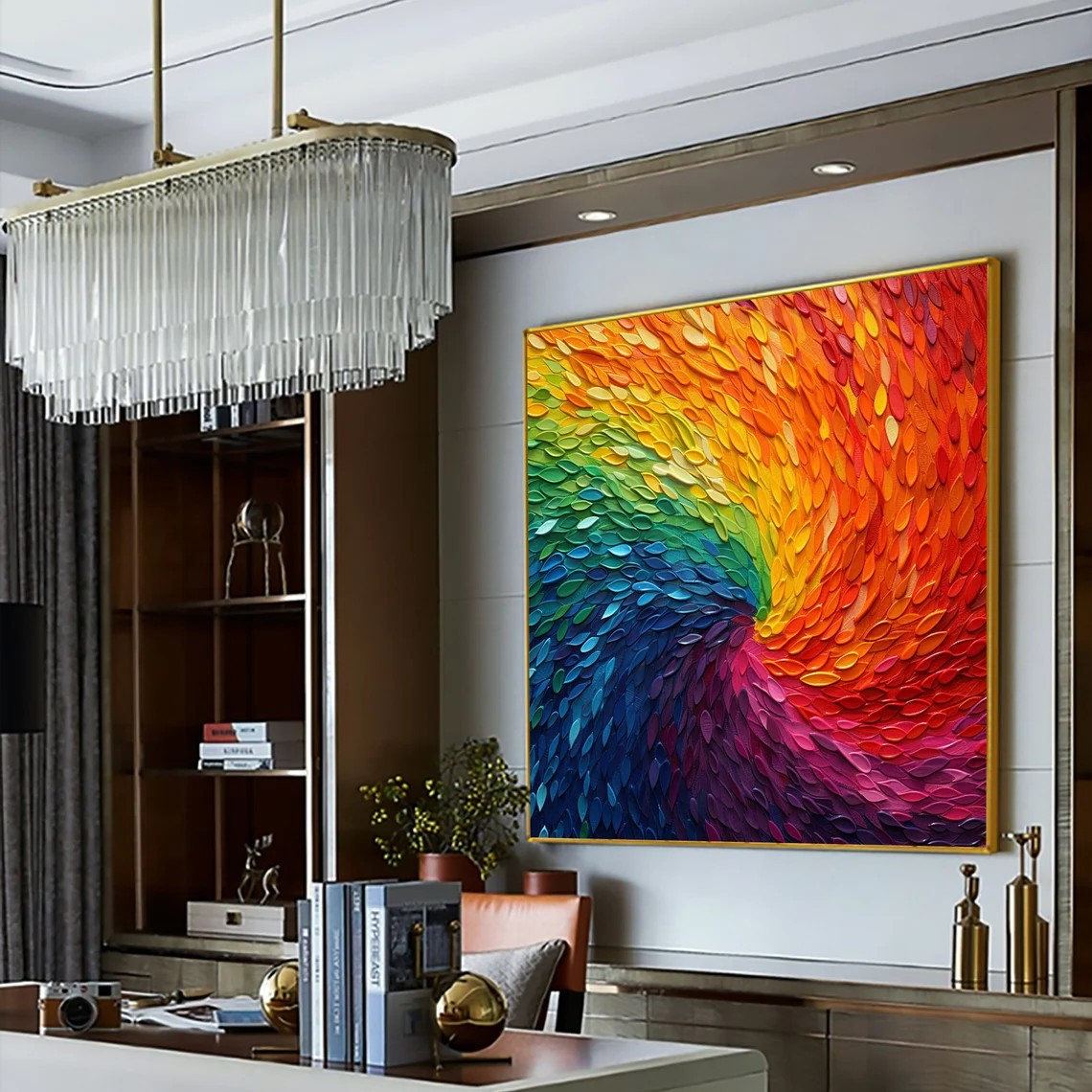 Modern Rainbow Swirl Textured Wall Art #WSA 016