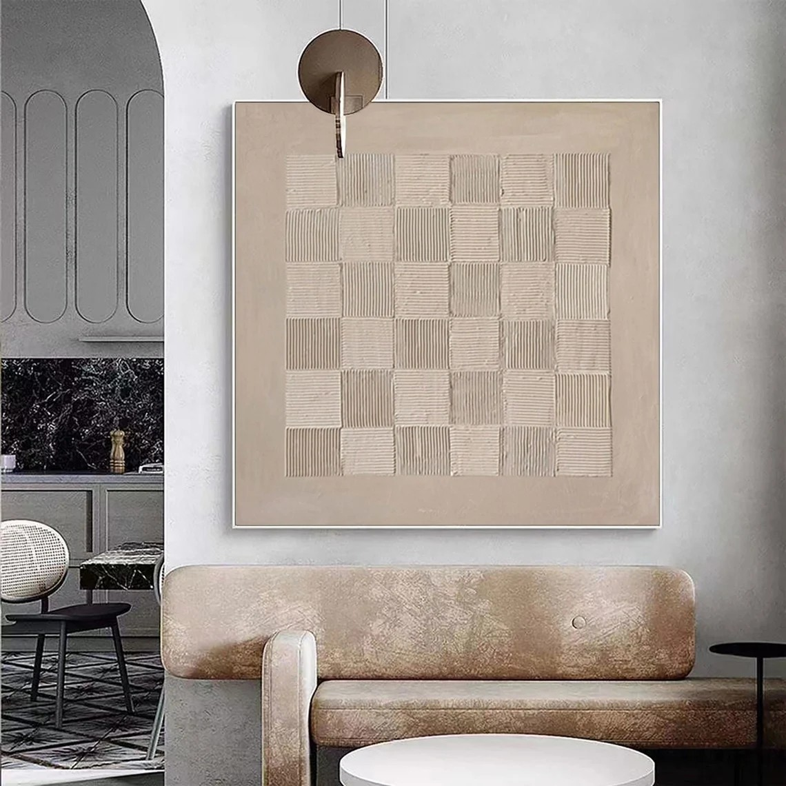 Soft Beige Checkerboard Minimalist Wall Art #WSA 012