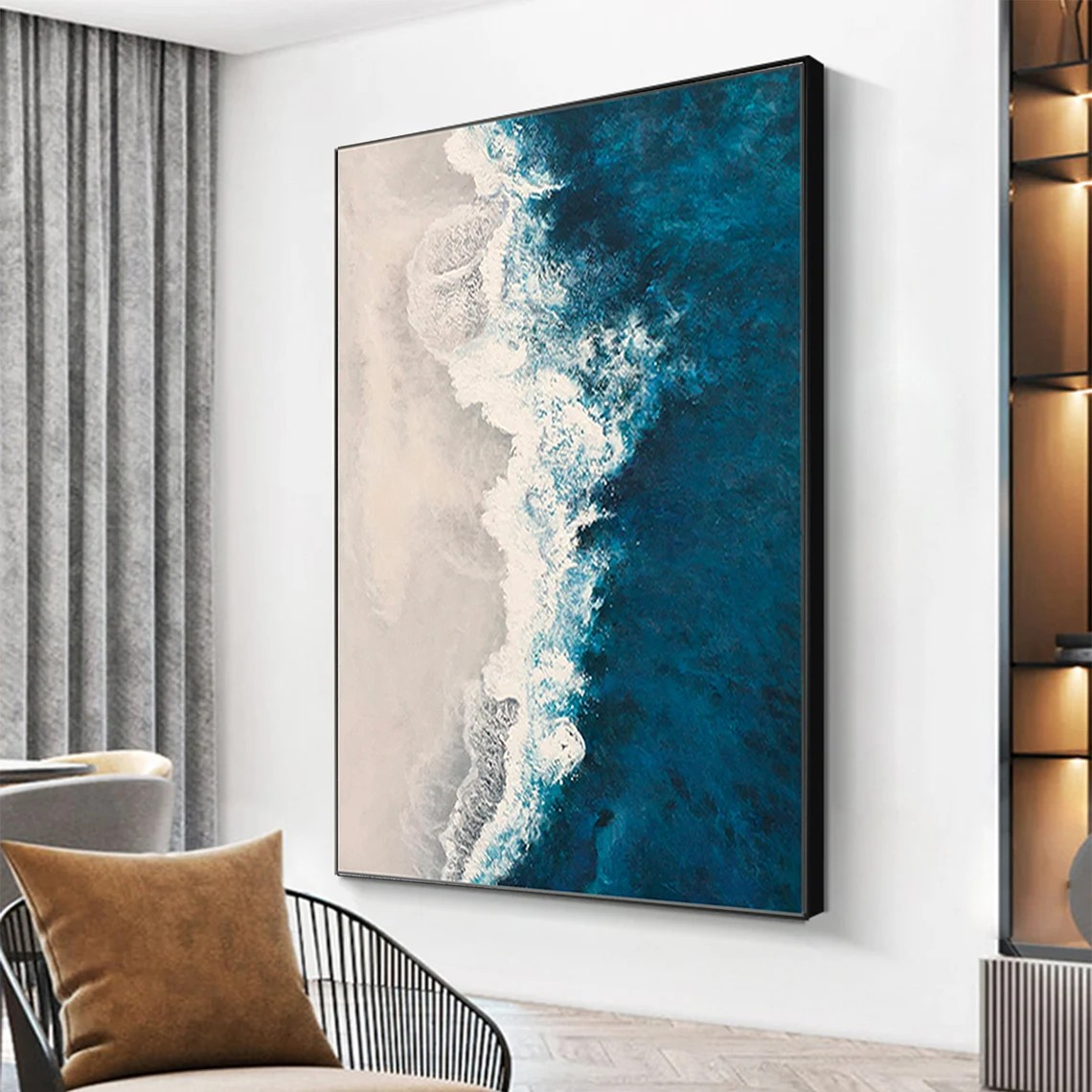 Coastal Wall Art with Deep Blue Ocean and Sand  #BGA 010