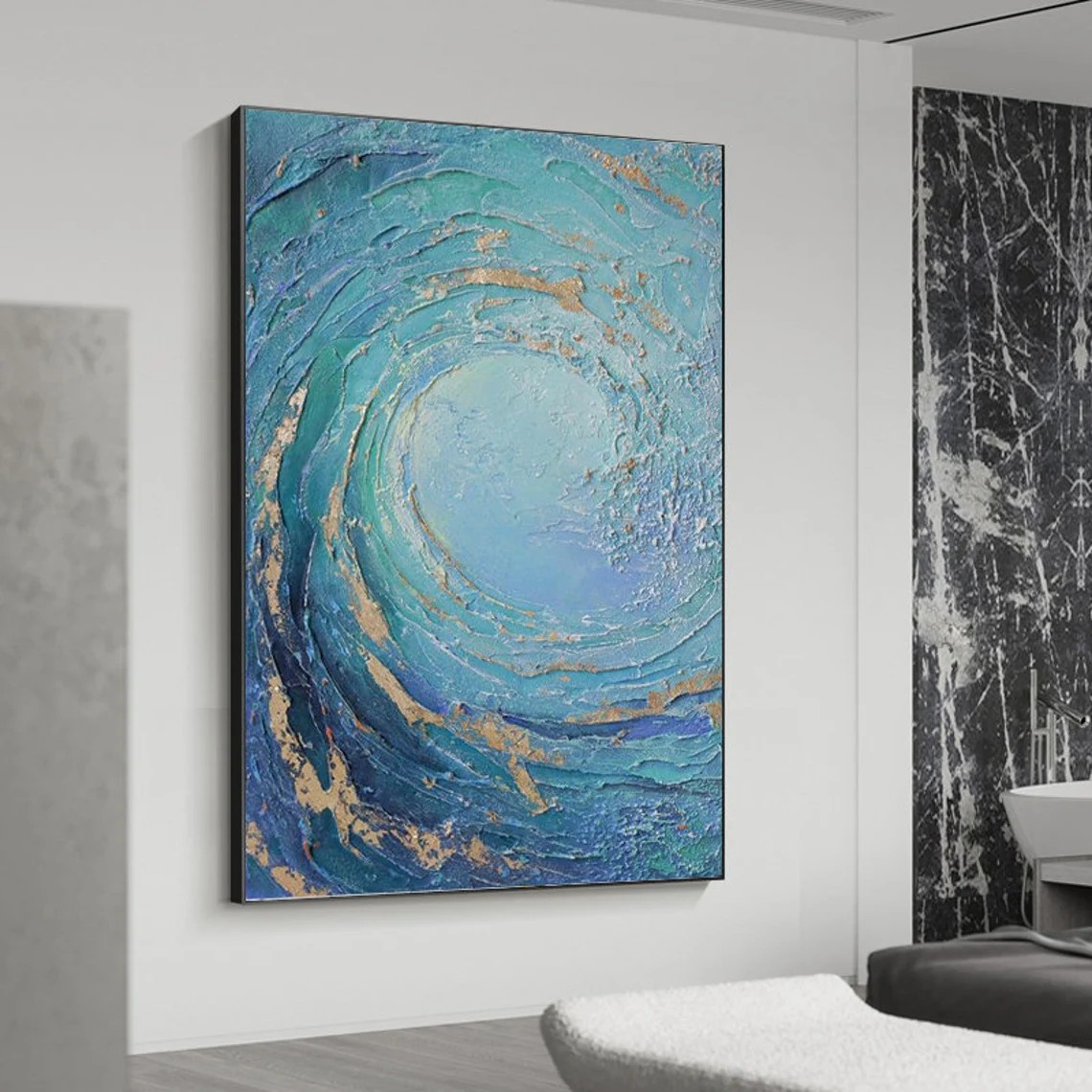 Ocean Wave Textured Wall Art with Gold Highlights #BGA 013