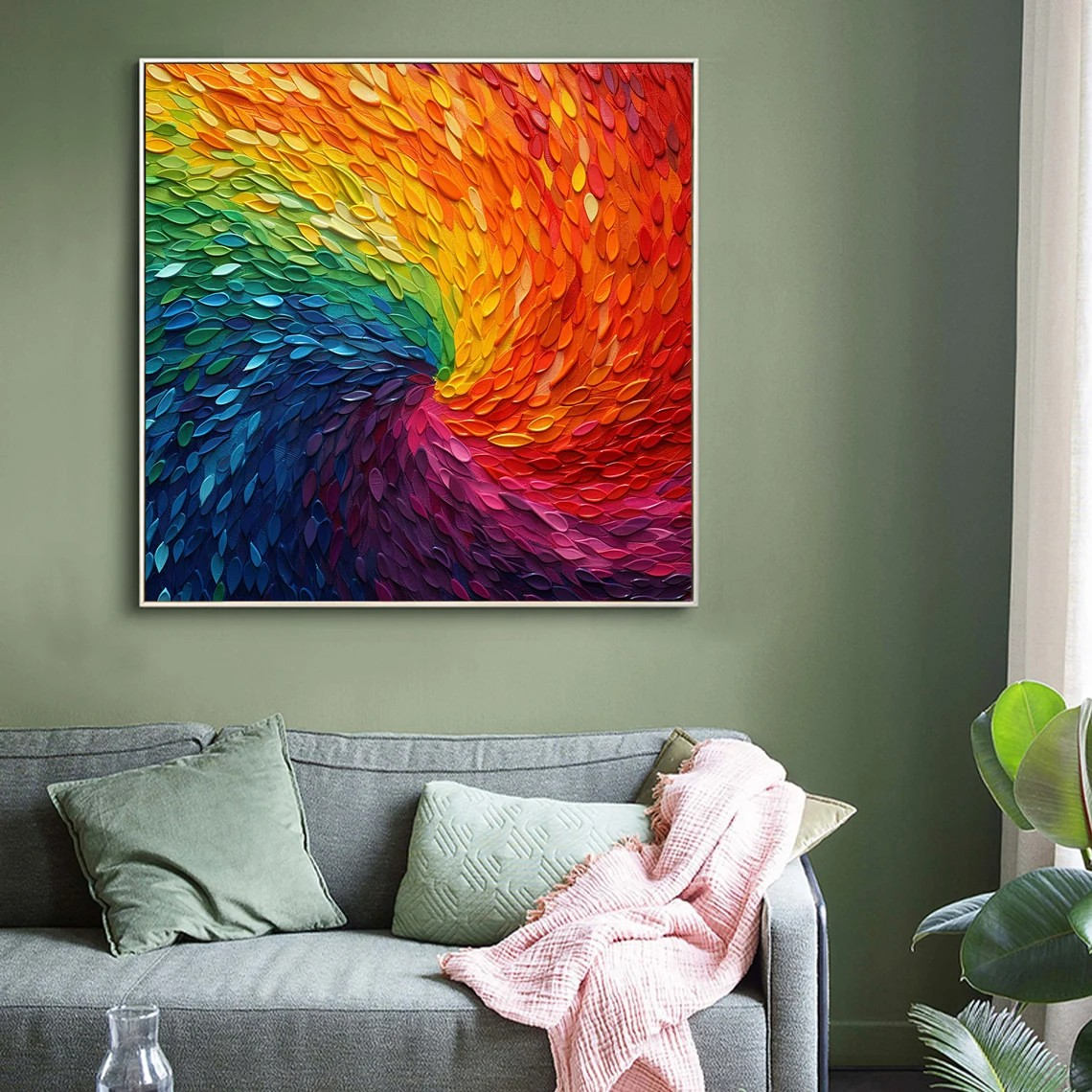 Modern Rainbow Swirl Textured Wall Art #WSA 016