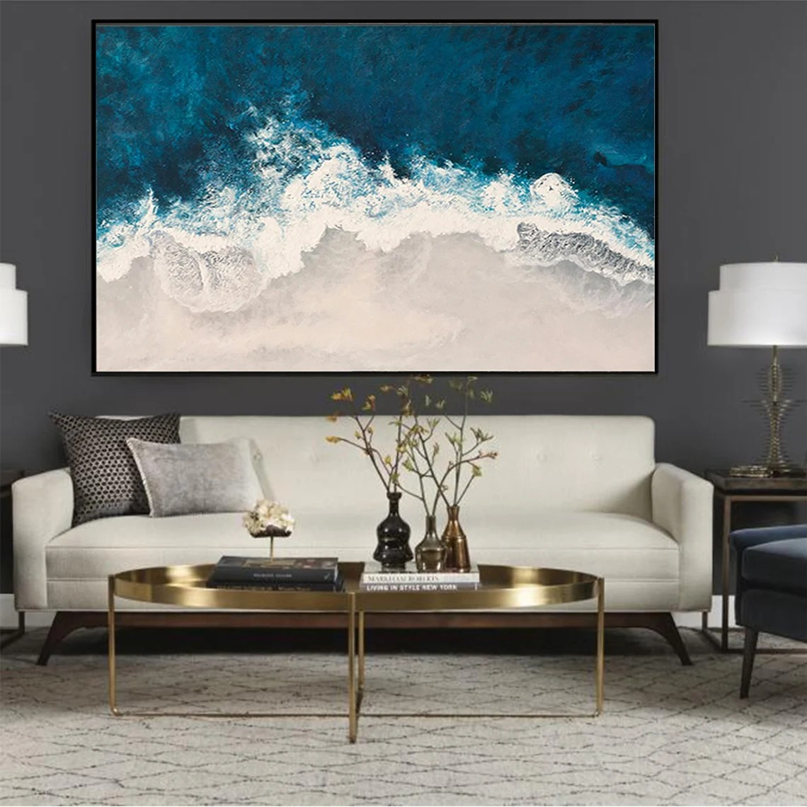 Coastal Wall Art with Deep Blue Ocean and Sand  #BGA 010