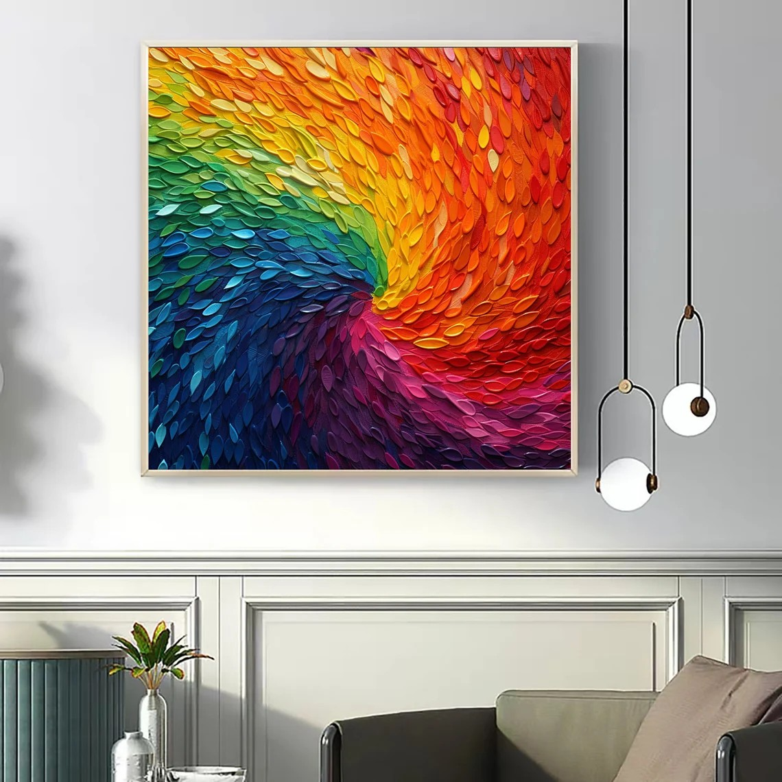 Modern Rainbow Swirl Textured Wall Art #WSA 016