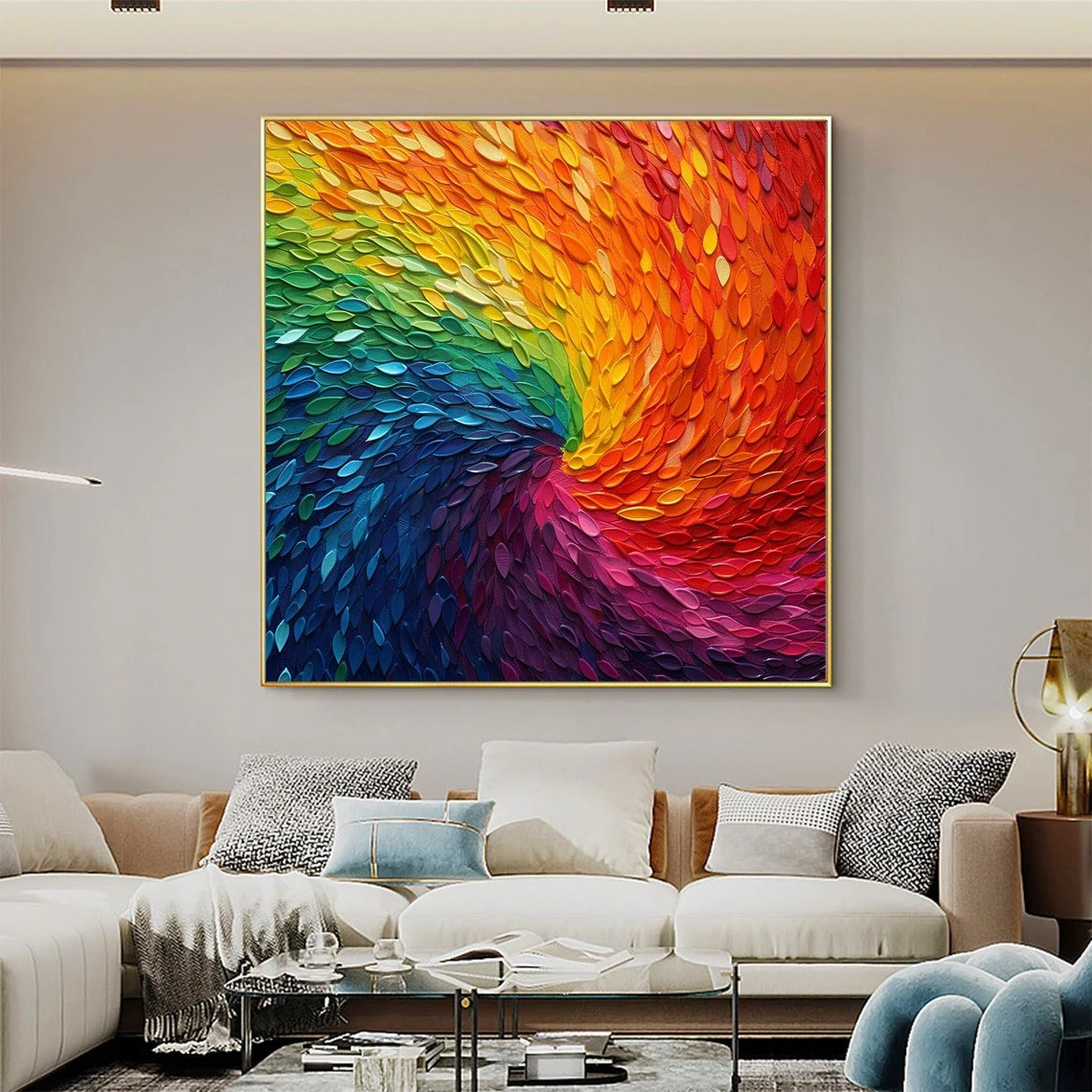 Modern Rainbow Swirl Textured Wall Art #WSA 016