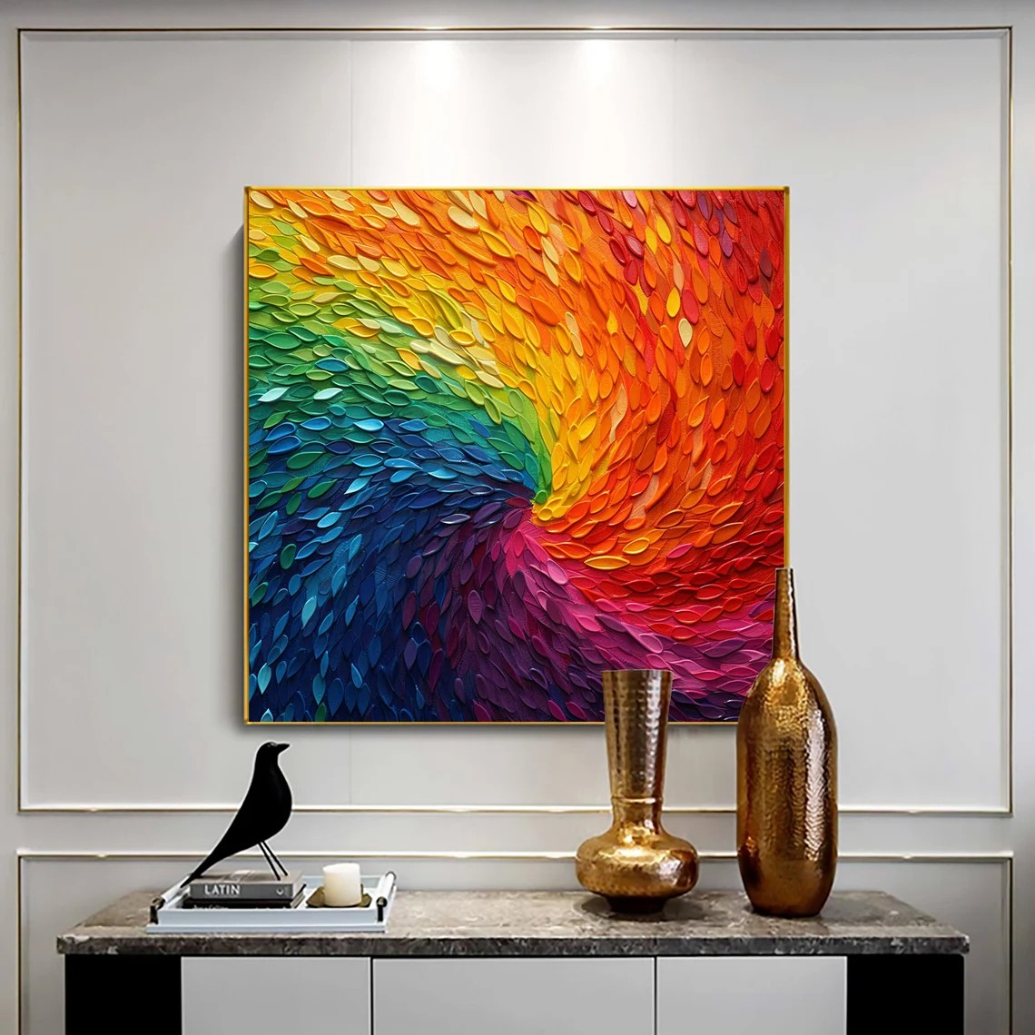 Modern Rainbow Swirl Textured Wall Art #WSA 016