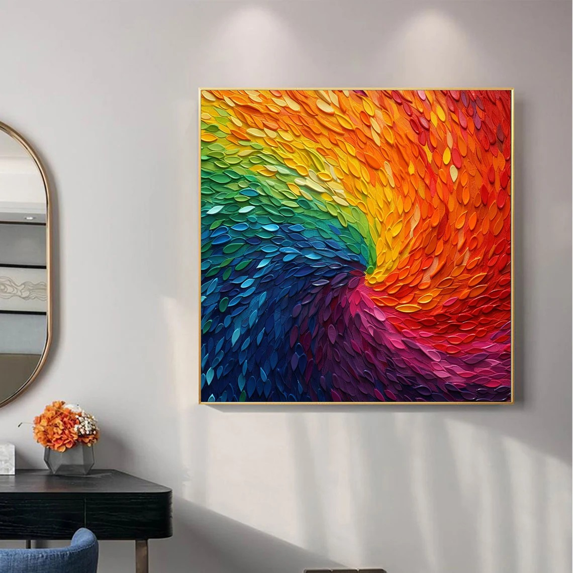 Modern Rainbow Swirl Textured Wall Art #WSA 016